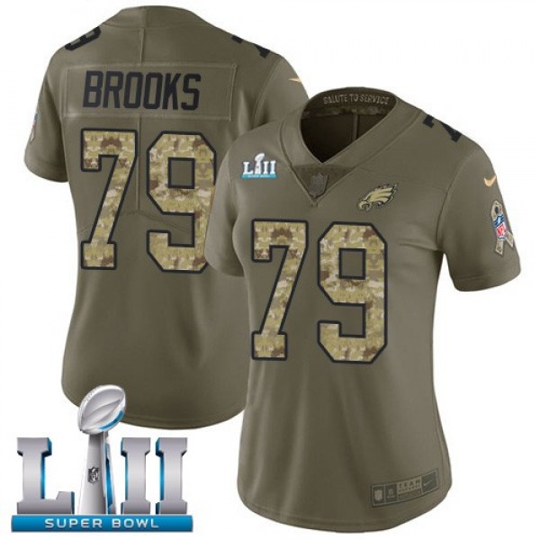 Women's Eagles #79 Brandon Brooks Olive Camo Super Bowl LII Stitched NFL Limited 2017 Salute to Service Jersey
