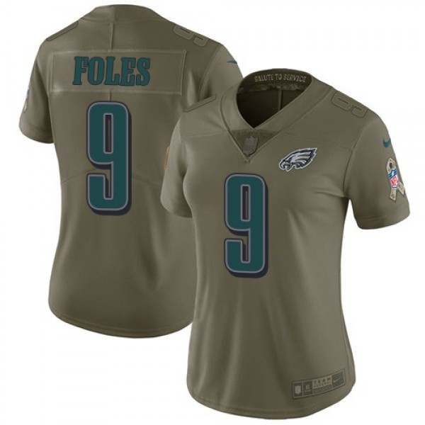 Women's Eagles #9 Nick Foles Olive Stitched NFL Limited 2017 Salute to Service Jersey