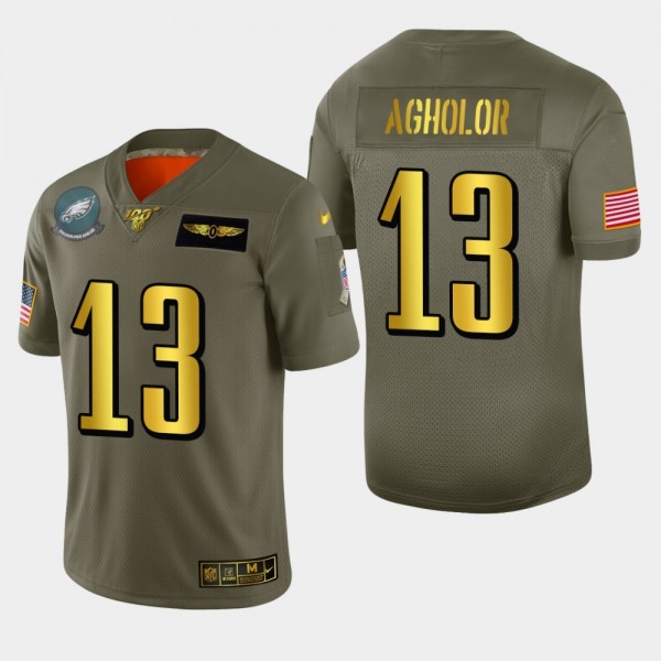 Philadelphia Eagles #13 Nelson Agholor Men's Nike Olive Gold 2019 Salute to Service Limited NFL 100 Jersey