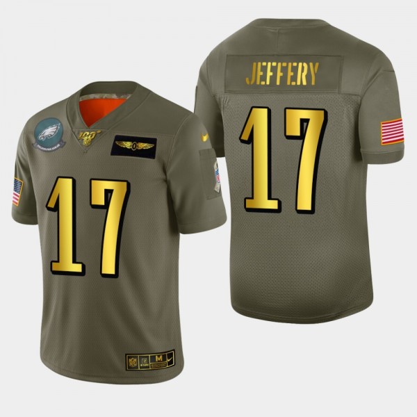 Philadelphia Eagles #17 Alshon Jeffery Men's Nike Olive Gold 2019 Salute to Service Limited NFL 100 Jersey