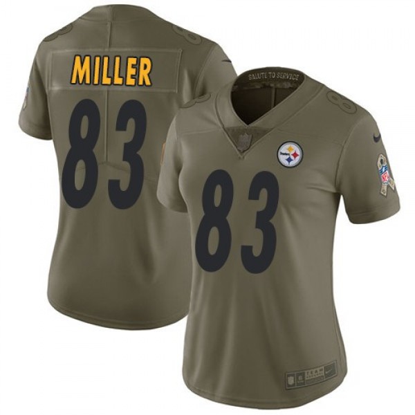 Women's Steelers #83 Heath Miller Olive Stitched NFL Limited 2017 Salute to Service Jersey
