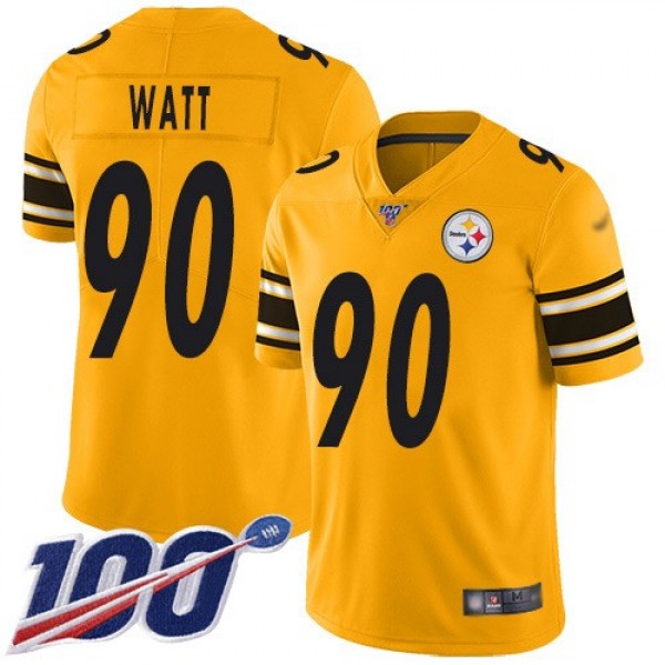 Nike Steelers #90 T. J. Watt Gold Men's Stitched NFL Limited Inverted Legend 100th Season Jersey