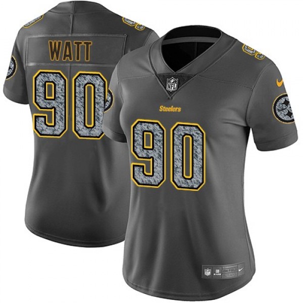 Women's Steelers #90 T. J. Watt Gray Static Stitched NFL Vapor Untouchable Limited Jersey