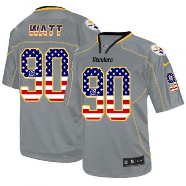 Nike Steelers #90 T. J. Watt Grey Men's Stitched NFL Elite USA Flag Fashion Jersey
