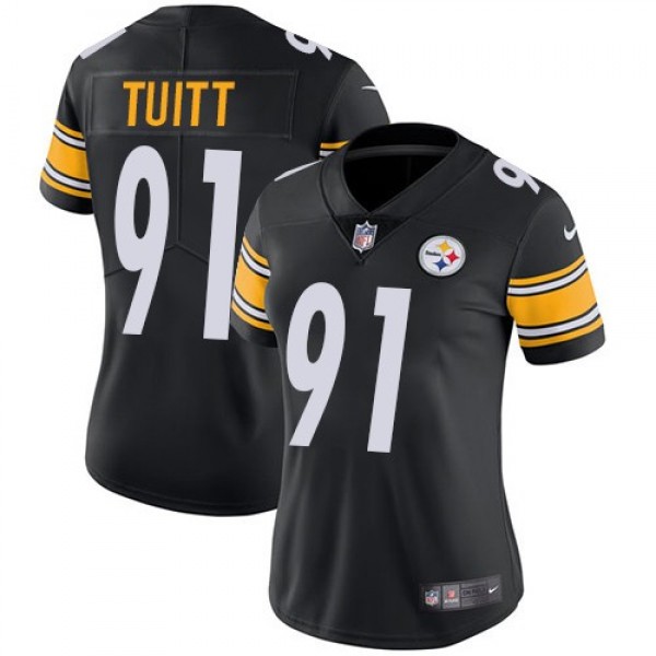 Women's Steelers #91 Stephon Tuitt Black Team Color Stitched NFL Vapor Untouchable Limited Jersey