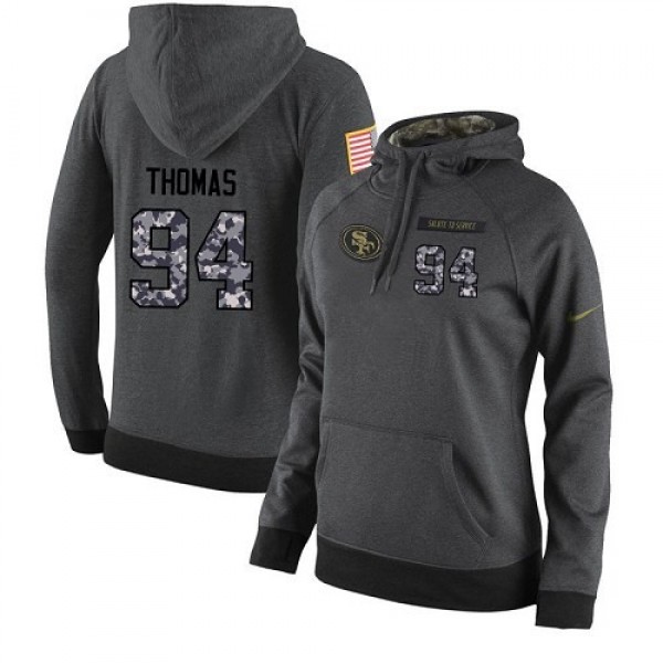 Women's NFL San Francisco 49ers #94 Solomon Thomas Stitched Black Anthracite Salute to Service Player Hoodie Jersey