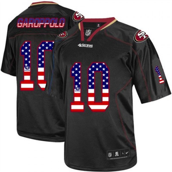 Nike 49ers #10 Jimmy Garoppolo Black Men's Stitched NFL Elite USA Flag Fashion Jersey