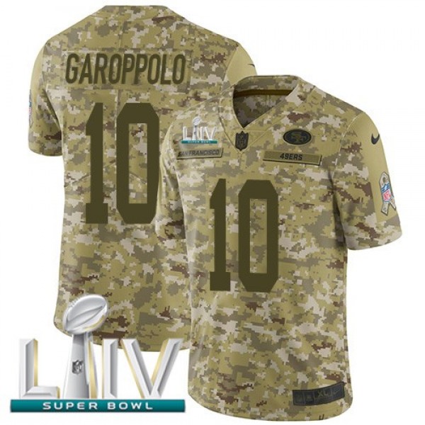 Nike 49ers #10 Jimmy Garoppolo Camo Super Bowl LIV 2020 Men's Stitched NFL Limited 2018 Salute To Service Jersey