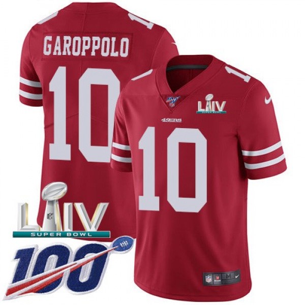 Nike 49ers #10 Jimmy Garoppolo Red Super Bowl LIV 2020 Team Color Men's Stitched NFL 100th Season Vapor Limited Jersey