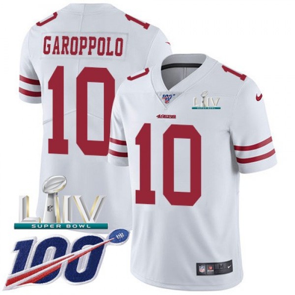 Nike 49ers #10 Jimmy Garoppolo White Super Bowl LIV 2020 Men's Stitched NFL 100th Season Vapor Limited Jersey