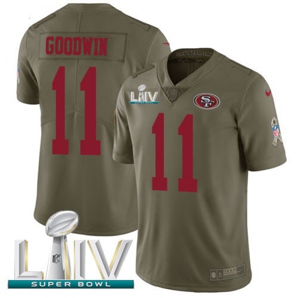Nike 49ers #11 Marquise Goodwin Olive Super Bowl LIV 2020 Men's Stitched NFL Limited 2017 Salute To Service Jersey