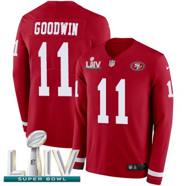 Nike 49ers #11 Marquise Goodwin Red Super Bowl LIV 2020 Team Color Men's Stitched NFL Limited Therma Long Sleeve Jersey