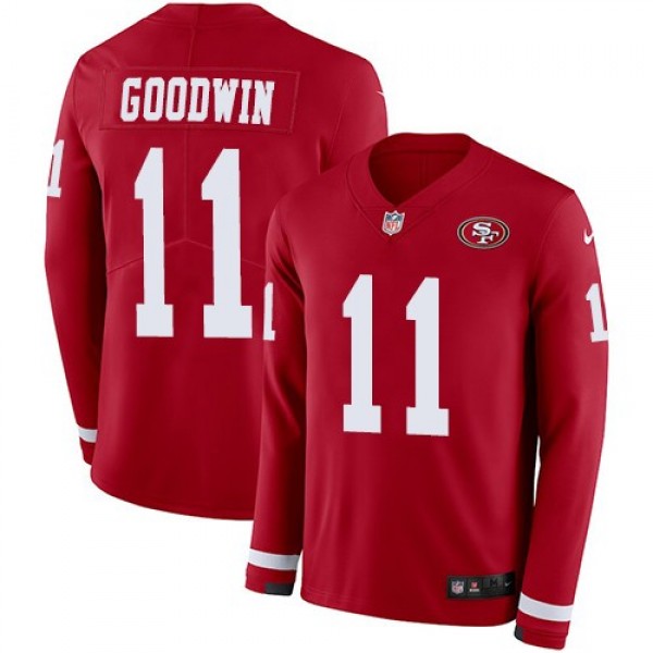 Nike 49ers #11 Marquise Goodwin Red Team Color Men's Stitched NFL Limited Therma Long Sleeve Jersey