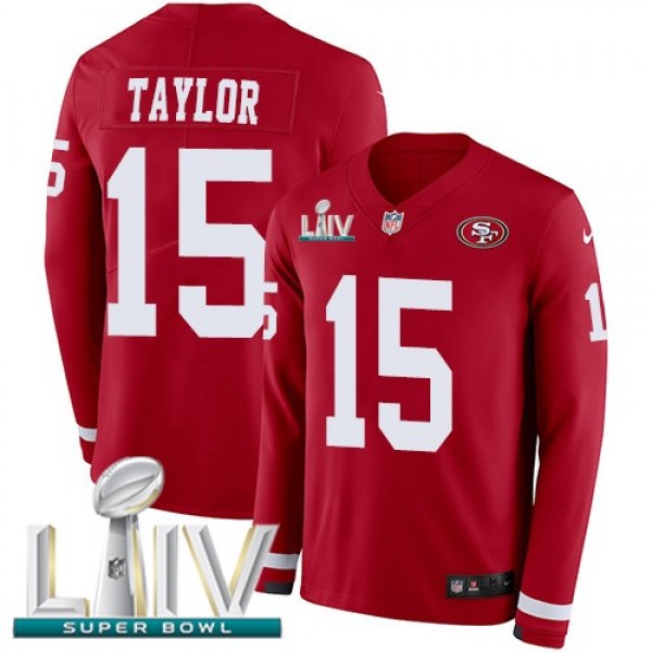 Nike 49ers #15 Trent Taylor Red Super Bowl LIV 2020 Team Color Men's Stitched NFL Limited Therma Long Sleeve Jersey