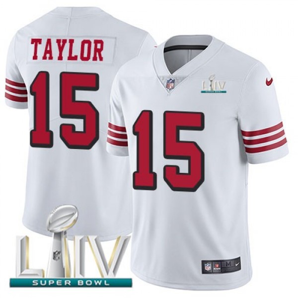 Nike 49ers #15 Trent Taylor White Super Bowl LIV 2020 Rush Men's Stitched NFL Vapor Untouchable Limited Jersey