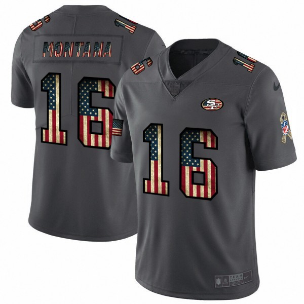 Nike 49ers #16 Joe Montana 2018 Salute To Service Retro USA Flag Limited NFL Jersey