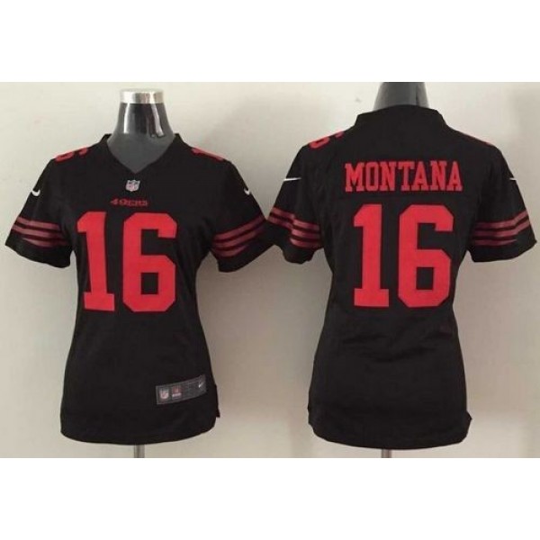 Women's 49ers #16 Joe Montana Black Alternate Stitched NFL Elite Jersey
