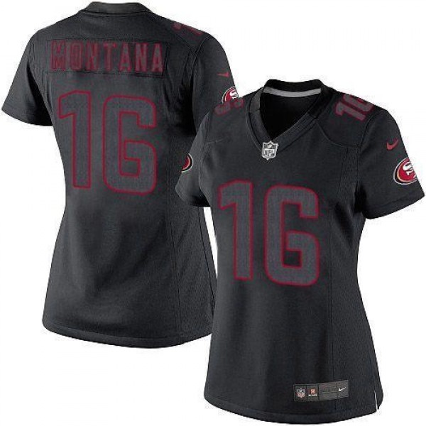 Women's 49ers #16 Joe Montana Black Impact Stitched NFL Limited Jersey