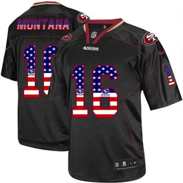 Nike 49ers #16 Joe Montana Black Men's Stitched NFL Elite USA Flag Fashion Jersey