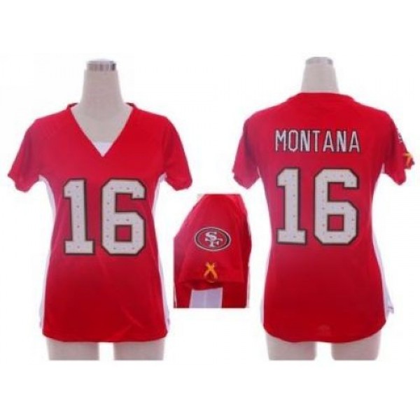Women's 49ers #16 Joe Montana Red Team Color Draft Him Name Number Top Stitched NFL Elite Jersey