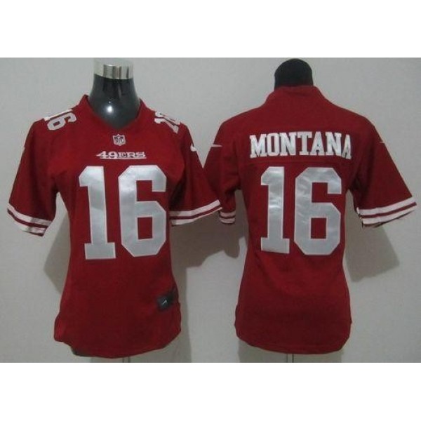 Women's 49ers #16 Joe Montana Red Team Color Stitched NFL Elite Jersey