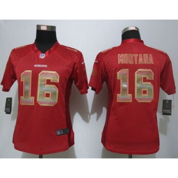 Women's 49ers #16 Joe Montana Red Team Color Stitched NFL Elite Strobe Jersey