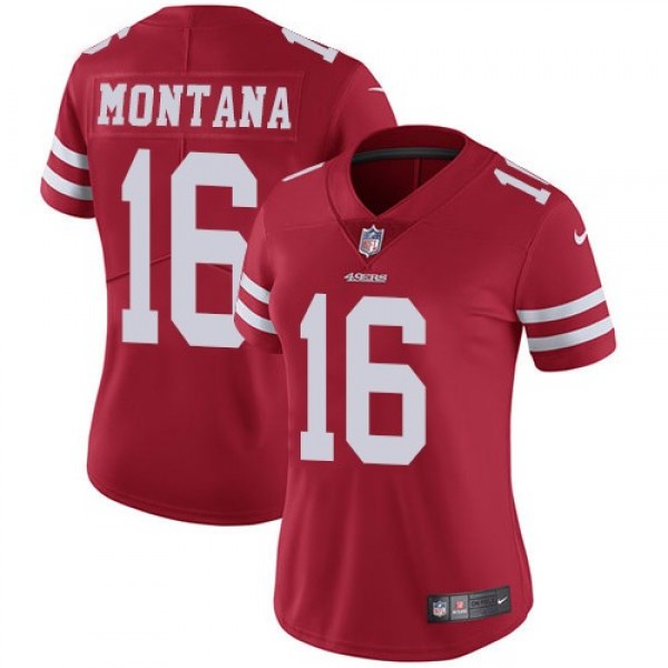 Women's 49ers #16 Joe Montana Red Team Color Stitched NFL Vapor Untouchable Limited Jersey