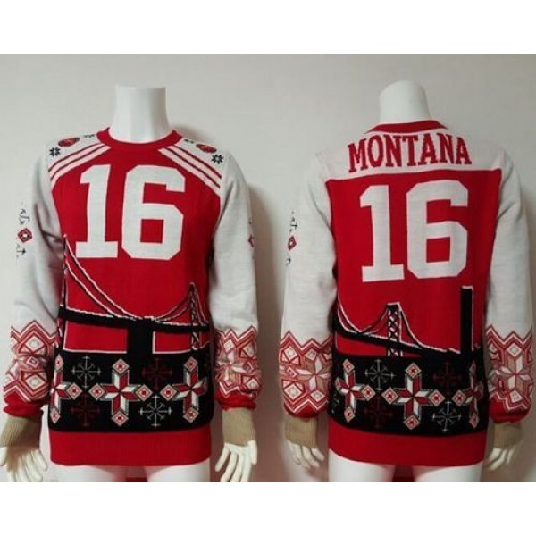 Nike 49ers #16 Joe Montana Red/White Men's Ugly Sweater