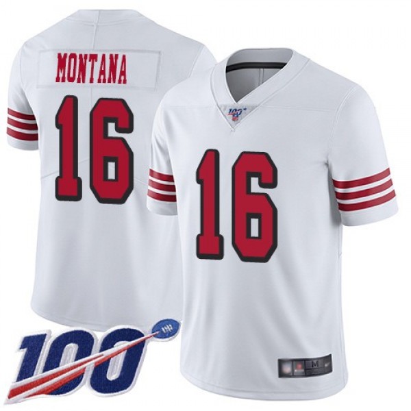Nike 49ers #16 Joe Montana White Rush Men's Stitched NFL Limited 100th Season Jersey