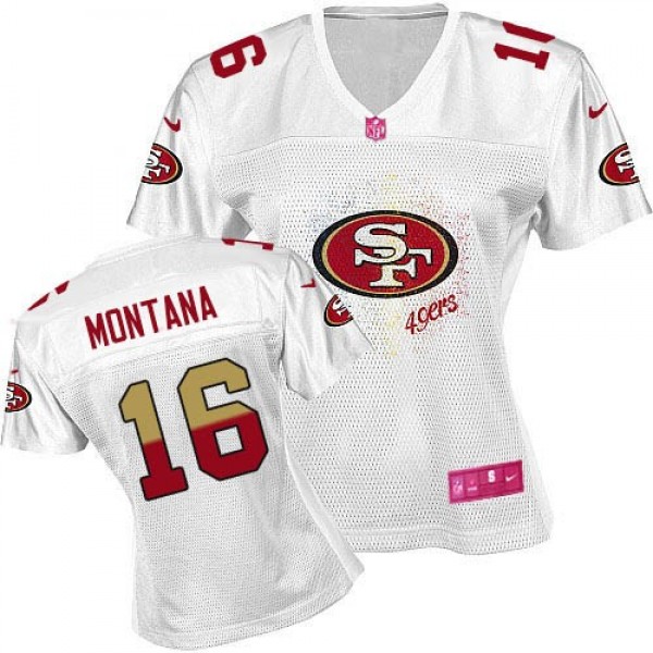 Women's 49ers #16 Joe Montana White Fem Fan NFL Game Jersey