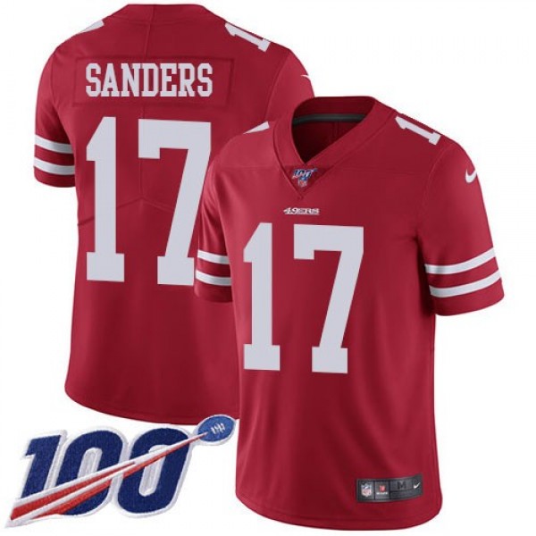 Nike 49ers #17 Emmanuel Sanders Red Team Color Men's Stitched NFL 100th Season Vapor Limited Jersey