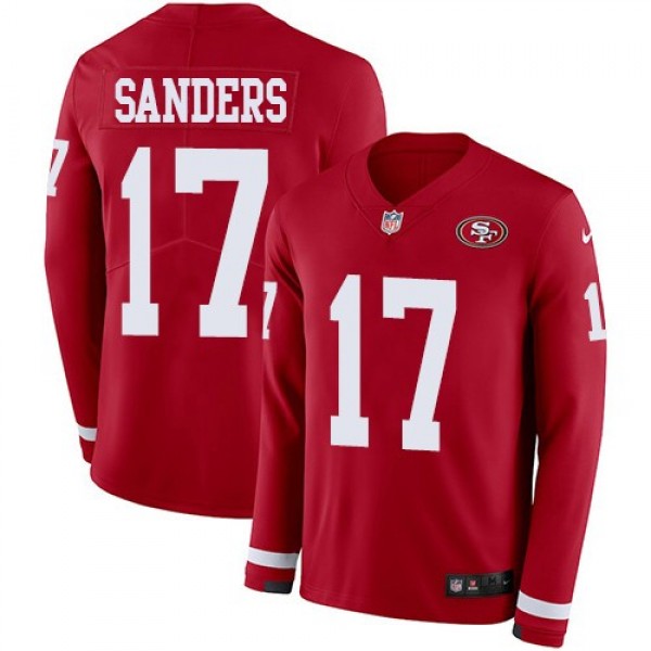 Nike 49ers #17 Emmanuel Sanders Red Team Color Men's Stitched NFL Limited Therma Long Sleeve Jersey