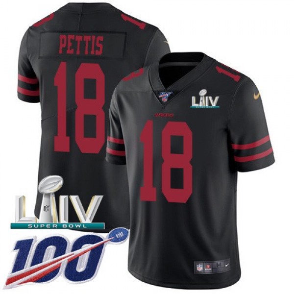 Nike 49ers #18 Dante Pettis Black Super Bowl LIV 2020 Alternate Men's Stitched NFL 100th Season Vapor Limited Jersey
