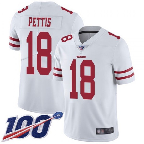 Nike 49ers #18 Dante Pettis White Men's Stitched NFL 100th Season Vapor Limited Jersey