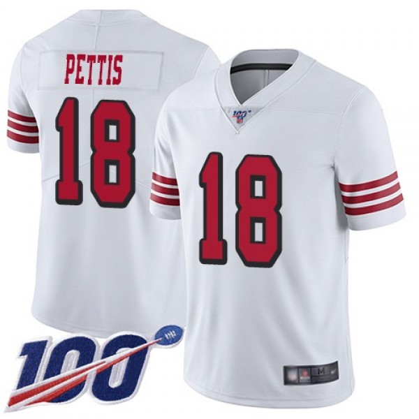Nike 49ers #18 Dante Pettis White Rush Men's Stitched NFL Limited 100th Season Jersey