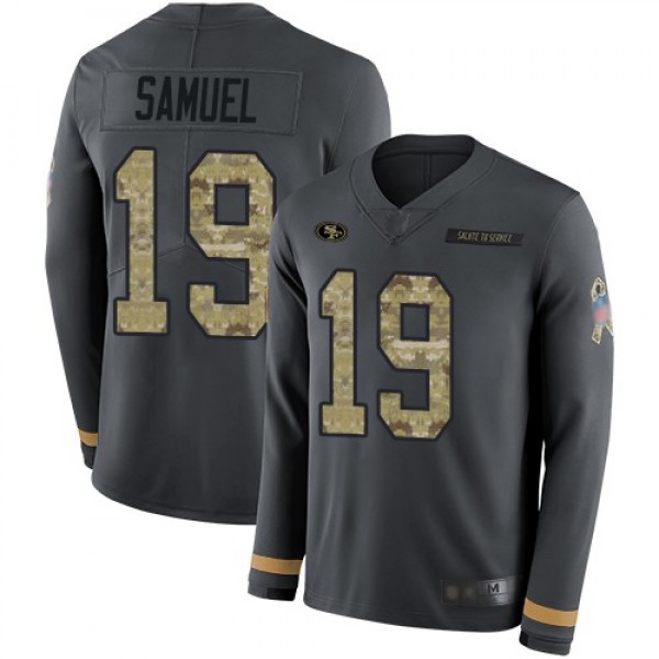 Nike 49ers #19 Deebo Samuel Anthracite Salute to Service Men's Stitched NFL Limited Therma Long Sleeve Jersey
