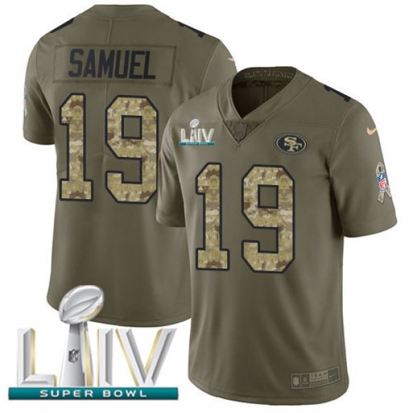 Nike 49ers #19 Deebo Samuel Olive/Camo Super Bowl LIV 2020 Men's Stitched NFL Limited 2017 Salute To Service Jersey