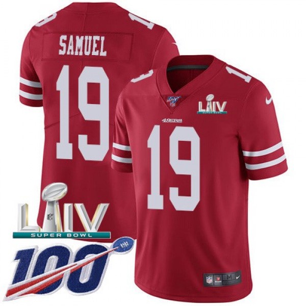 Nike 49ers #19 Deebo Samuel Red Super Bowl LIV 2020 Team Color Men's Stitched NFL 100th Season Vapor Limited Jersey