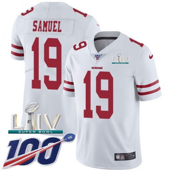 Nike 49ers #19 Deebo Samuel White Super Bowl LIV 2020 Men's Stitched NFL 100th Season Vapor Limited Jersey