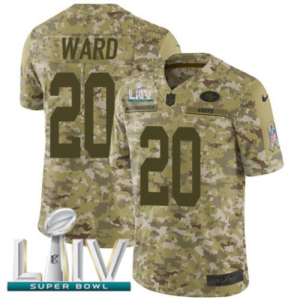 Nike 49ers #20 Jimmie Ward Camo Super Bowl LIV 2020 Men's Stitched NFL Limited 2018 Salute To Service Jersey