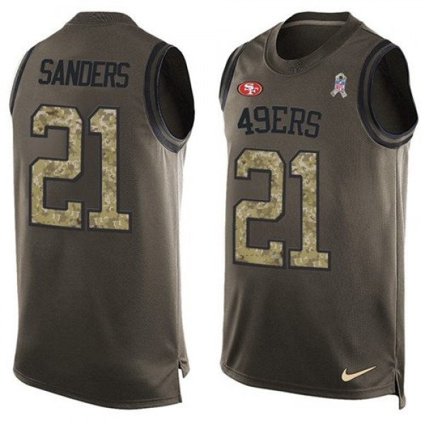 Nike 49ers #21 Deion Sanders Green Men's Stitched NFL Limited Salute To Service Tank Top Jersey