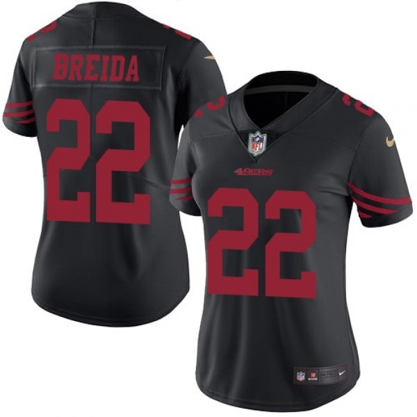 Women's 49ers #22 Matt Breida Black Stitched NFL Limited Rush Jersey