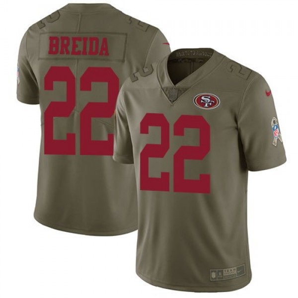 Nike 49ers #22 Matt Breida Olive Men's Stitched NFL Limited 2017 Salute To Service Jersey