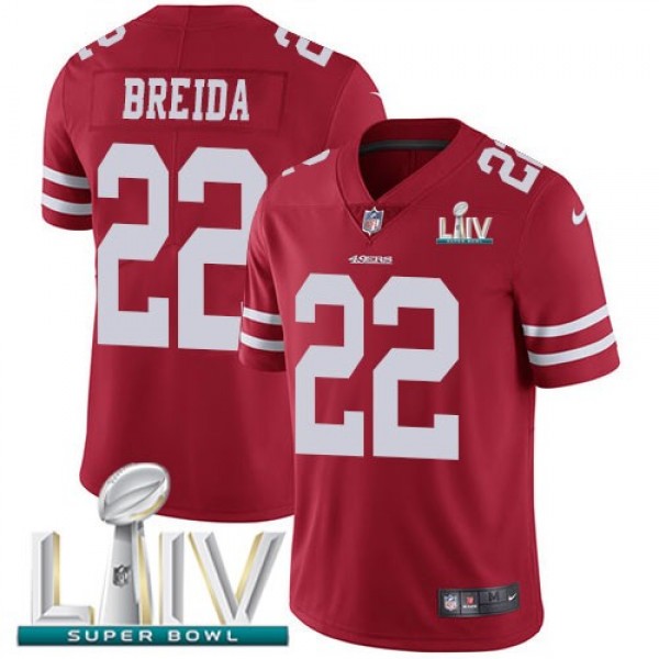 Nike 49ers #22 Matt Breida Red Super Bowl LIV 2020 Team Color Men's Stitched NFL Vapor Untouchable Limited Jersey
