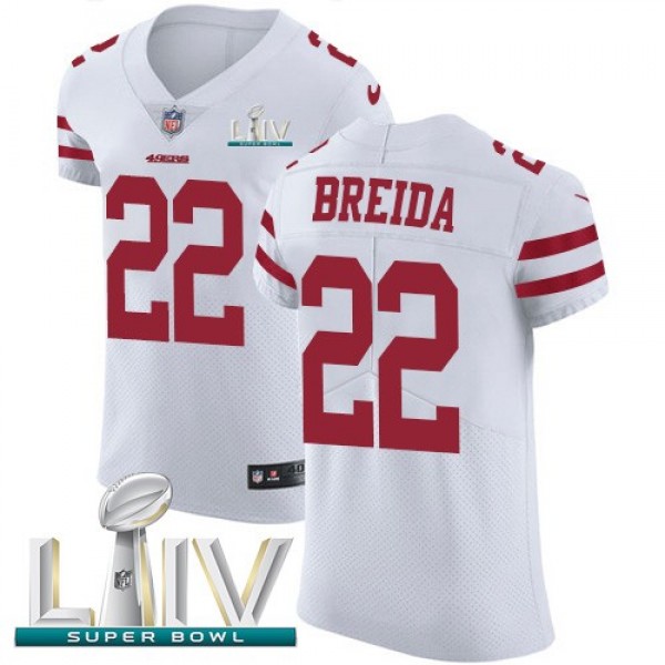 Nike 49ers #22 Matt Breida White Super Bowl LIV 2020 Men's Stitched NFL Vapor Untouchable Elite Jersey