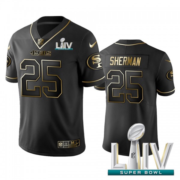 Nike 49ers #25 Richard Sherman Black Golden Super Bowl LIV 2020 Limited Edition Stitched NFL Jersey