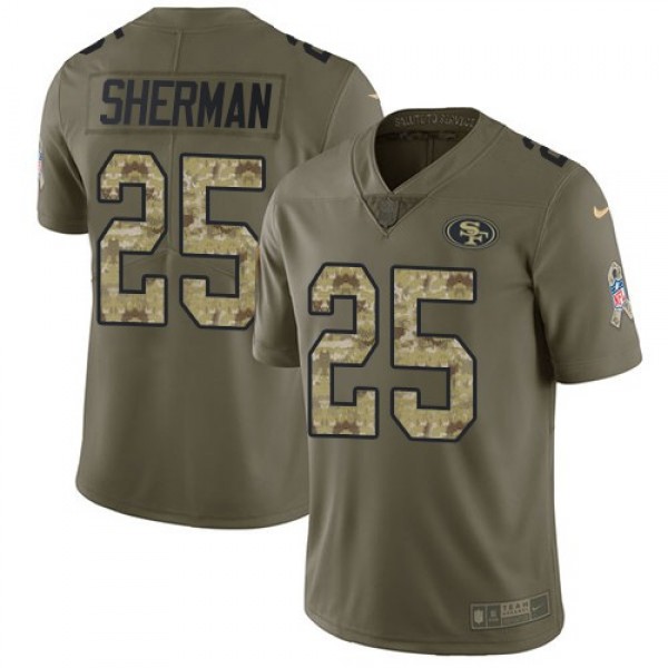 Nike 49ers #25 Richard Sherman Olive/Camo Men's Stitched NFL Limited 2017 Salute To Service Jersey