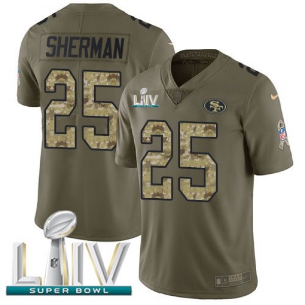 Nike 49ers #25 Richard Sherman Olive/Camo Super Bowl LIV 2020 Men's Stitched NFL Limited 2017 Salute To Service Jersey