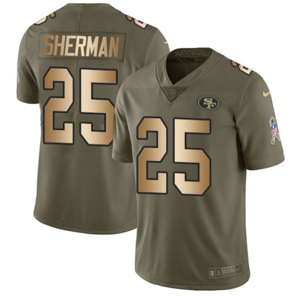 Nike 49ers #25 Richard Sherman Olive/Gold Men's Stitched NFL Limited 2017 Salute To Service Jersey