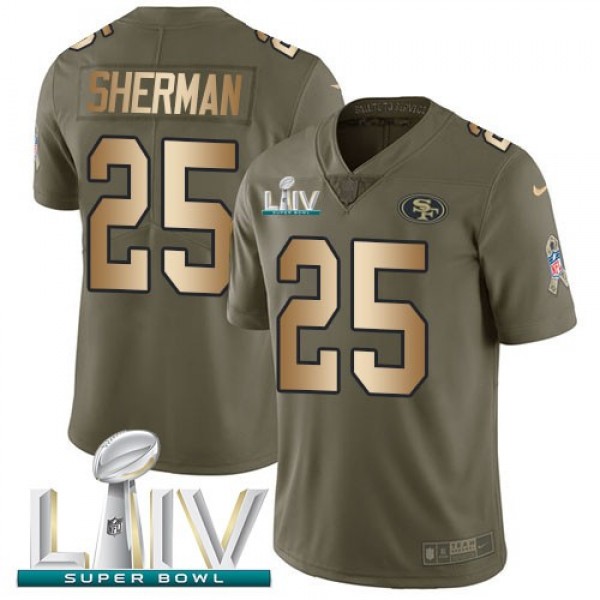 Nike 49ers #25 Richard Sherman Olive/Gold Super Bowl LIV 2020 Men's Stitched NFL Limited 2017 Salute To Service Jersey